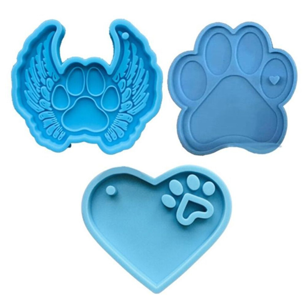(as the picture) 3pcs/set Dog Paw Style Keychain Epoxy Resin Mold Necklace Pendant Silicone Mould