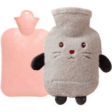 (As show, One size) Hot Water Bottle with Cover , Soft Plush Pattern for Good Gift for Family or Friendgre RES