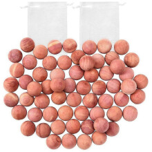 (As show, One size) Cedar Balls For Closets And Drawers Natural Cedar Balls For Clothes Storage 48pcs With 2 Satin Bags HFL