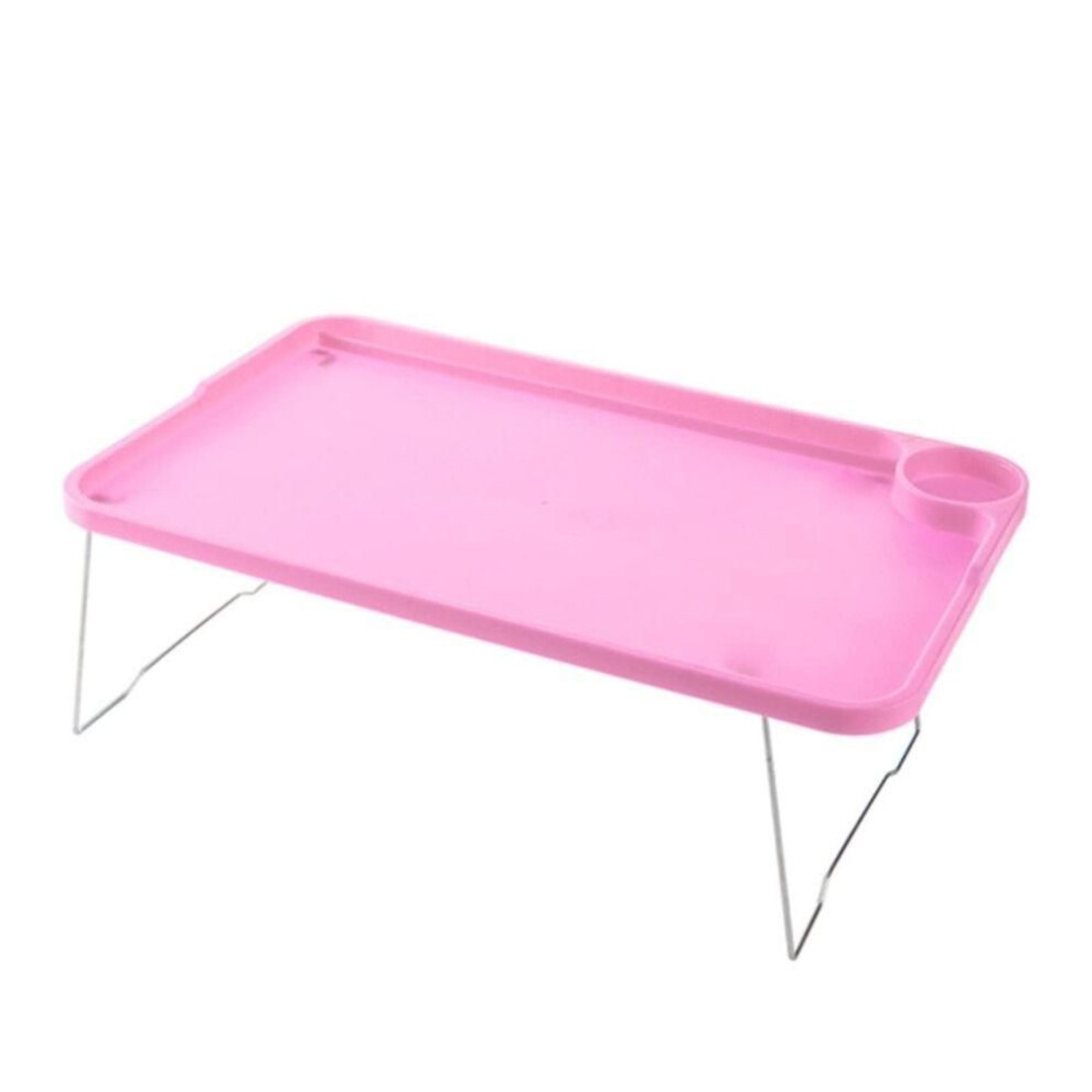 (pink) Breakfast Bed Tray Cup Holder Portable Multi-function Lap Desk Foldable Laptop Bed Desk Bed Table