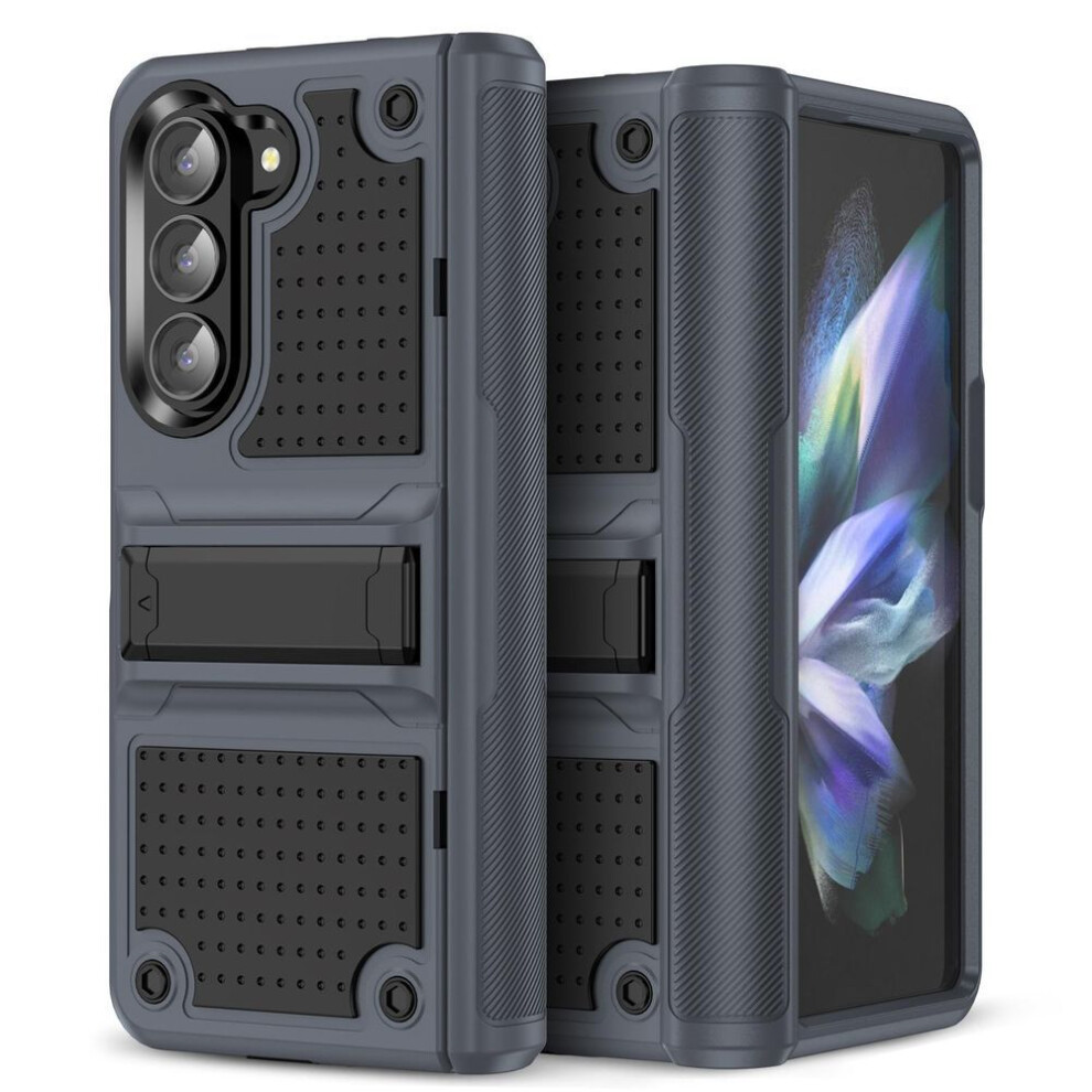 (grey,black, Samsung z fold 5) For Samsung Z Fold 5 Portable Matte Kickstand Coque Case for Samsung Galaxy Z Fold 5 Fold5 5G Zfold5 Shockproof Cover