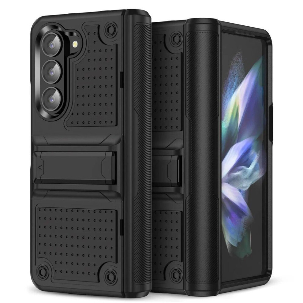 (black, Samsung z fold 5) For Samsung Z Fold 5 Portable Matte Kickstand Coque Case for Samsung Galaxy Z Fold 5 Fold5 5G Zfold5 Shockproof Cover