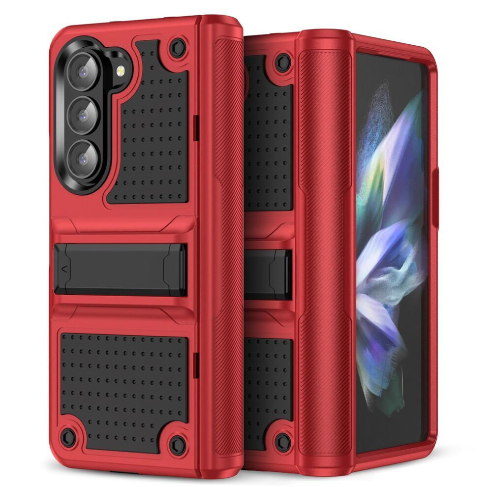 (red,black, Samsung z fold 5) For Samsung Z Fold 5 Portable Matte Kickstand Coque Case for Samsung Galaxy Z Fold 5 Fold5 5G Zfold5 Shockproof Cover