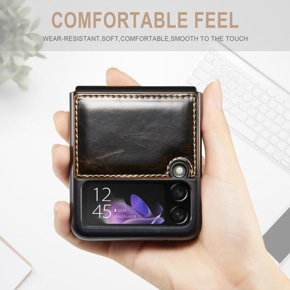 (auburn, for Samsung Z Flip 3) Anti -Fingerprint Luxury Leather Case For Samsung Galaxy Z Flip 3 5g Flip4 Flip 4 Flip3 Anti -Knock Cell Phone Cover Coque