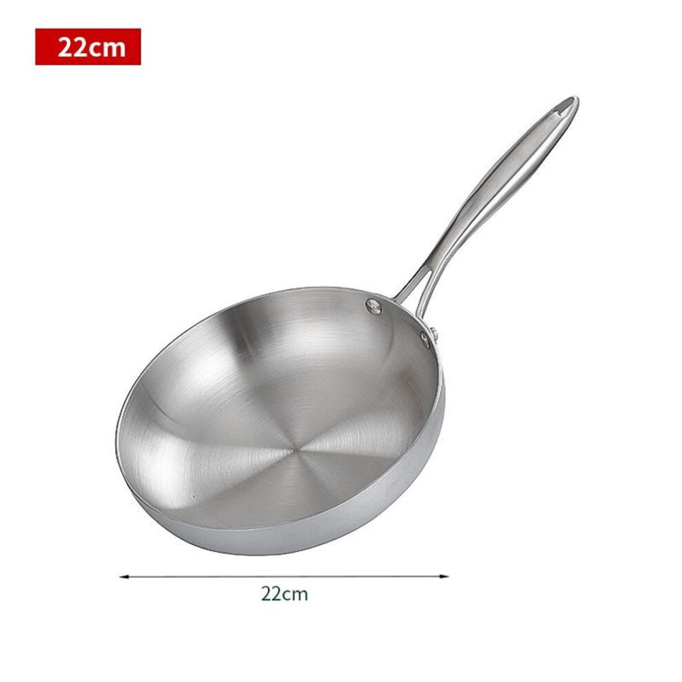 (22cm) 304 Stainless Steel Frying Pan Nonstick Pan Fried Steak Pot Uncoated Kitchen Cookware For Gas Stove And Induction Cooker