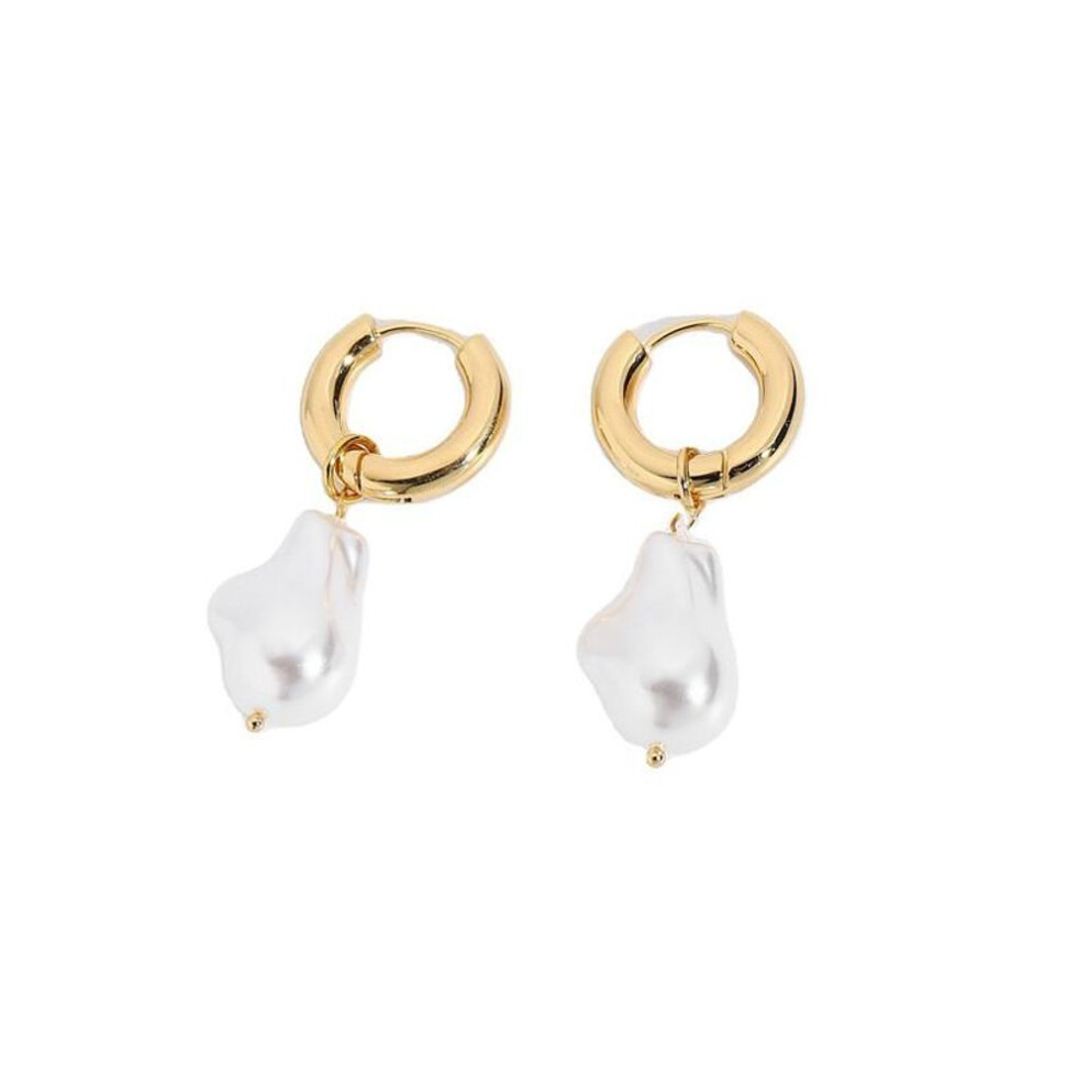 (gold) Circle Earrings New Vintage High Imitation Baroque Pearl Earrings Gold Circle Ear Clip Women Jewelry Golden Punk Round Earring