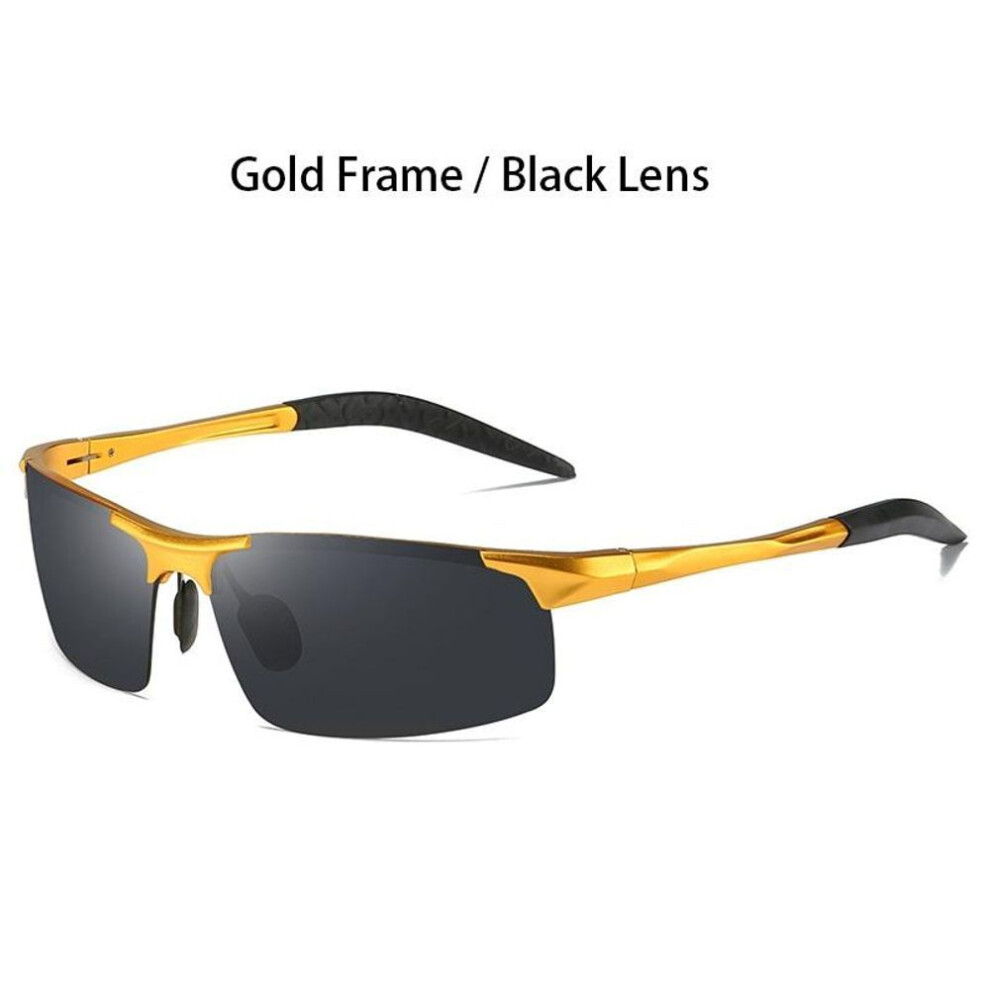 (gold,black) AORON Polarized Sunglasses Mens Classic Outdoor Sports Driving Sun Glasses UV400 Luxury Male Aluminum Frame Eyewear