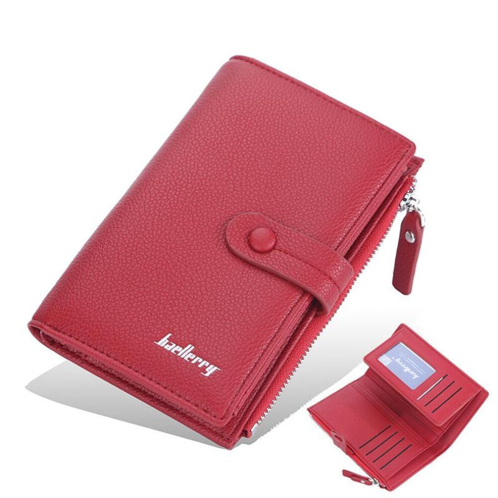 (red, 15.5*10*2.5cm) Baellerry Men Women Fashion Card Holder Wallets Casual Design Pu Leather Purse Hasp Coin Purses Wallet