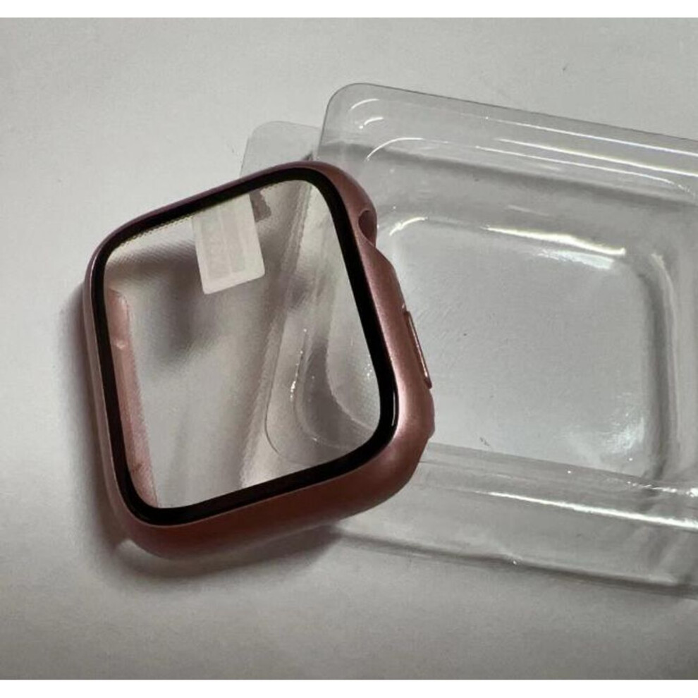 (dark pink, 45mm) Tempered Glass+watch Case For Apple Watch 8 7 6 Se 5 3 4 44mm 40mm Screen Protector Iwatch 5 3 2 42mm 38mm Case Cover Bumper