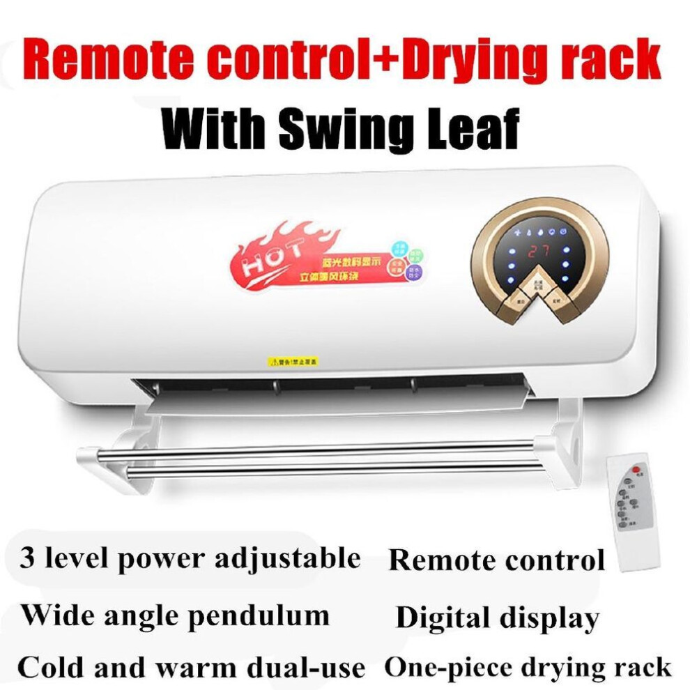 (white) 220v 2000w Wall Mounted Air Cooler Conditioner Heater Fan Heating Cooling Room Bathroom Waterproof Remote Control Air Conditioning