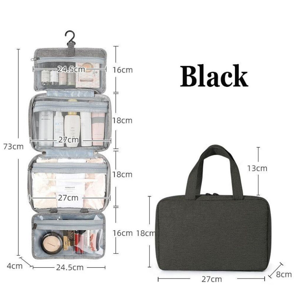(black) Folding Travel Hanging Toiletry Makeup Cosmetic Bag Waterproof Men Women Storage