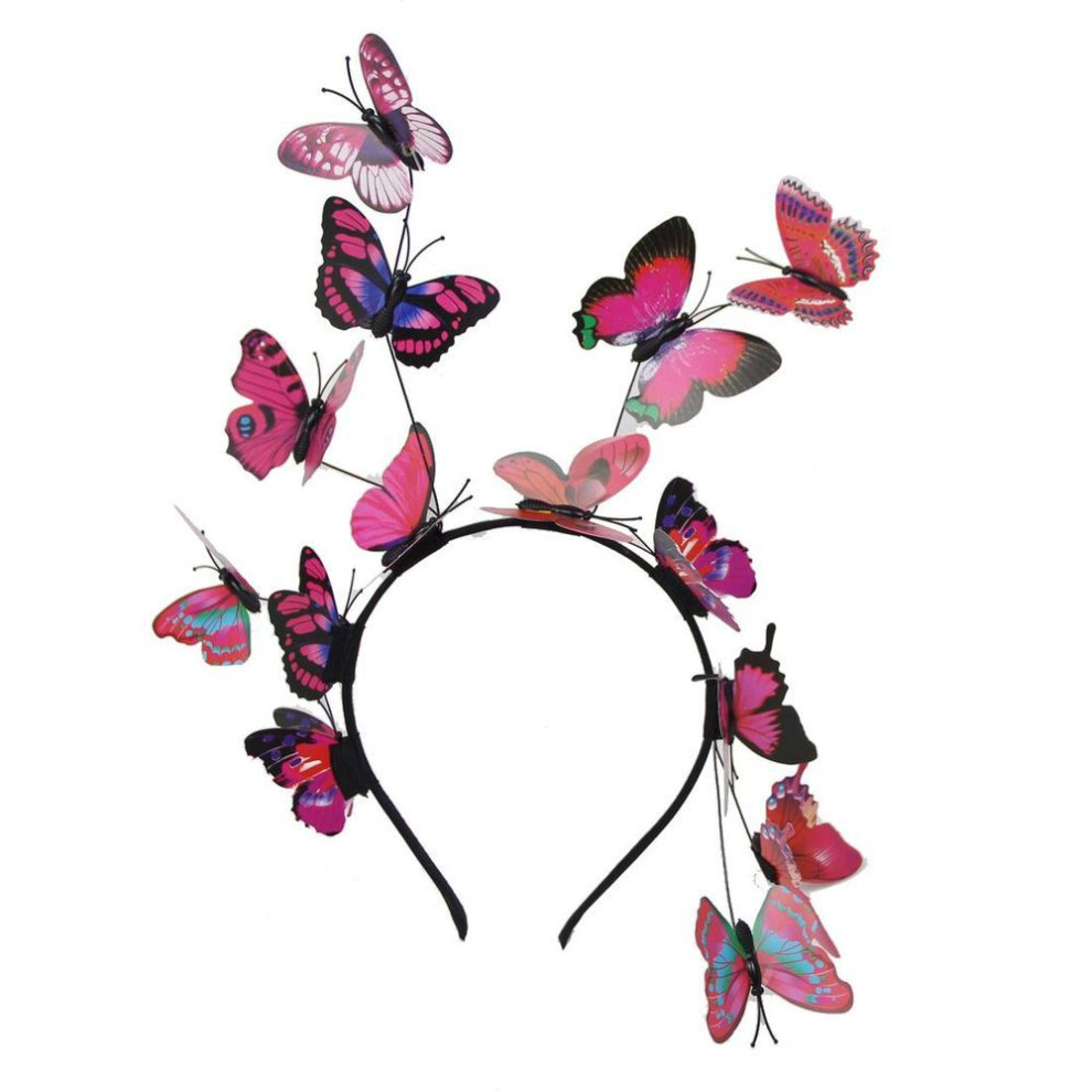 (rose red) Coucoland Butterfly Charm Hat Monarch Butterfly Headband Crown Tea Party Halloween Costume Headdress