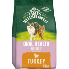 1.5kg James Wellbeloved Oral Health Natural Adult Complete Dry Cat Food Turkey