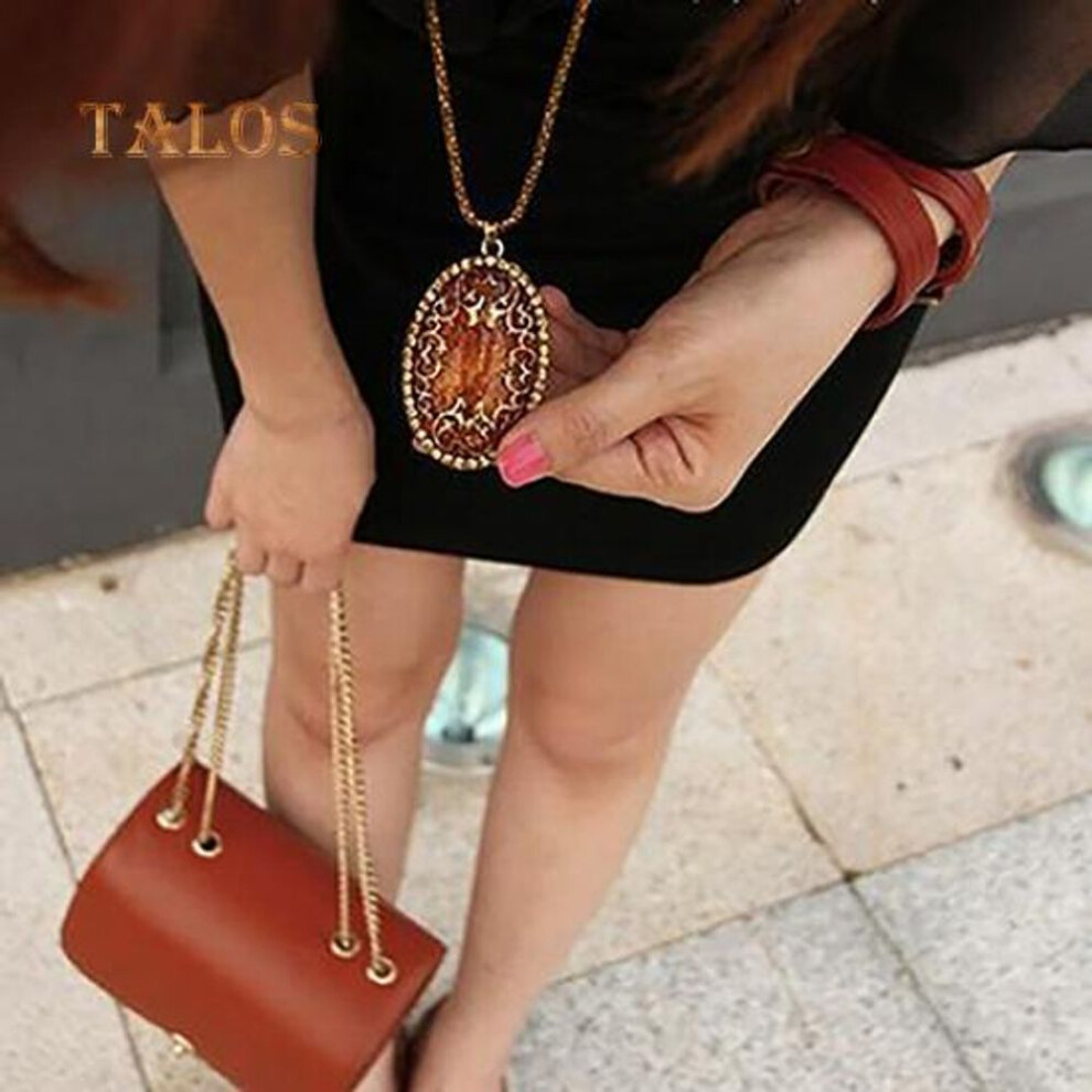 Women Vintage Amber Hollow Pendant Necklace Sweater Long Chain Jewelry Gift Suspension Trinket