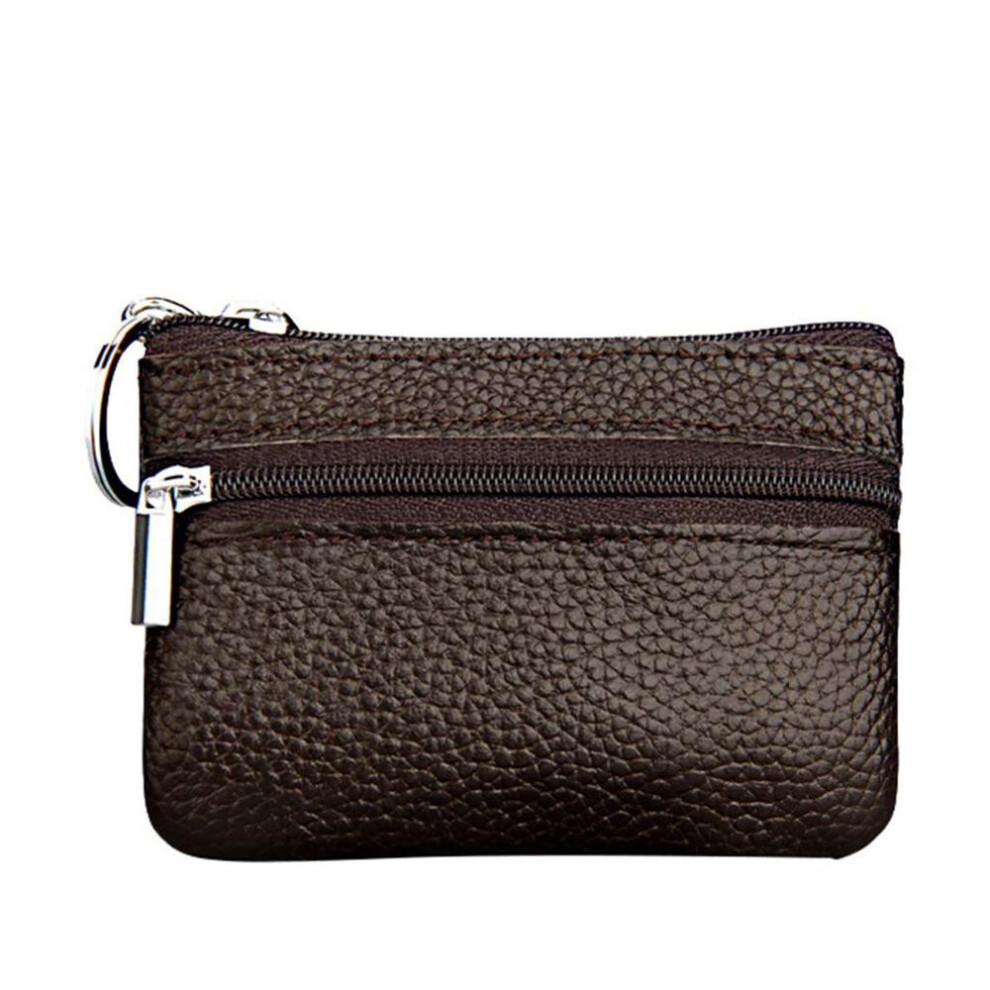 (coffee) New Women&apos;s Mini Coin Purse Leather Zipper Pouch With Key Ring Small Wallet