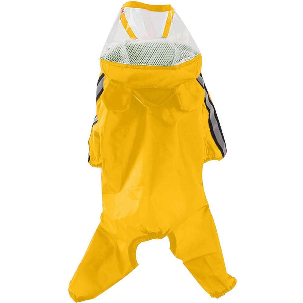 (yellow, L) Cute Pet Dog Raincoat, Raincoat Body Covered With Hood, Reflective Night Light Strip, Double Waterproof Raincoat, Bear-shaped Pet Dog Hooded Cape