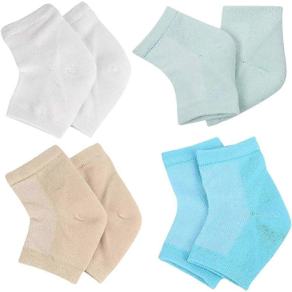 (As show, One size) Moisturising Socks Silicone Gel Socks Sleeves , Reduce Pressure On Heel ,4 Pairs,white+blue+green+skin-image-OPC-PG2RCX7-NEW