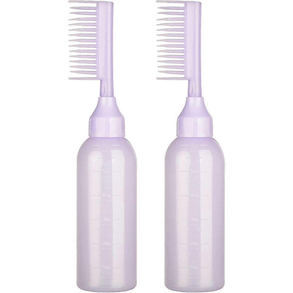 Purple (As Show, One Size) 2 Pack Root Comb Applicator Bottle Hair Dye Dispensing Bottle With Scale For Home Salon (Purple)