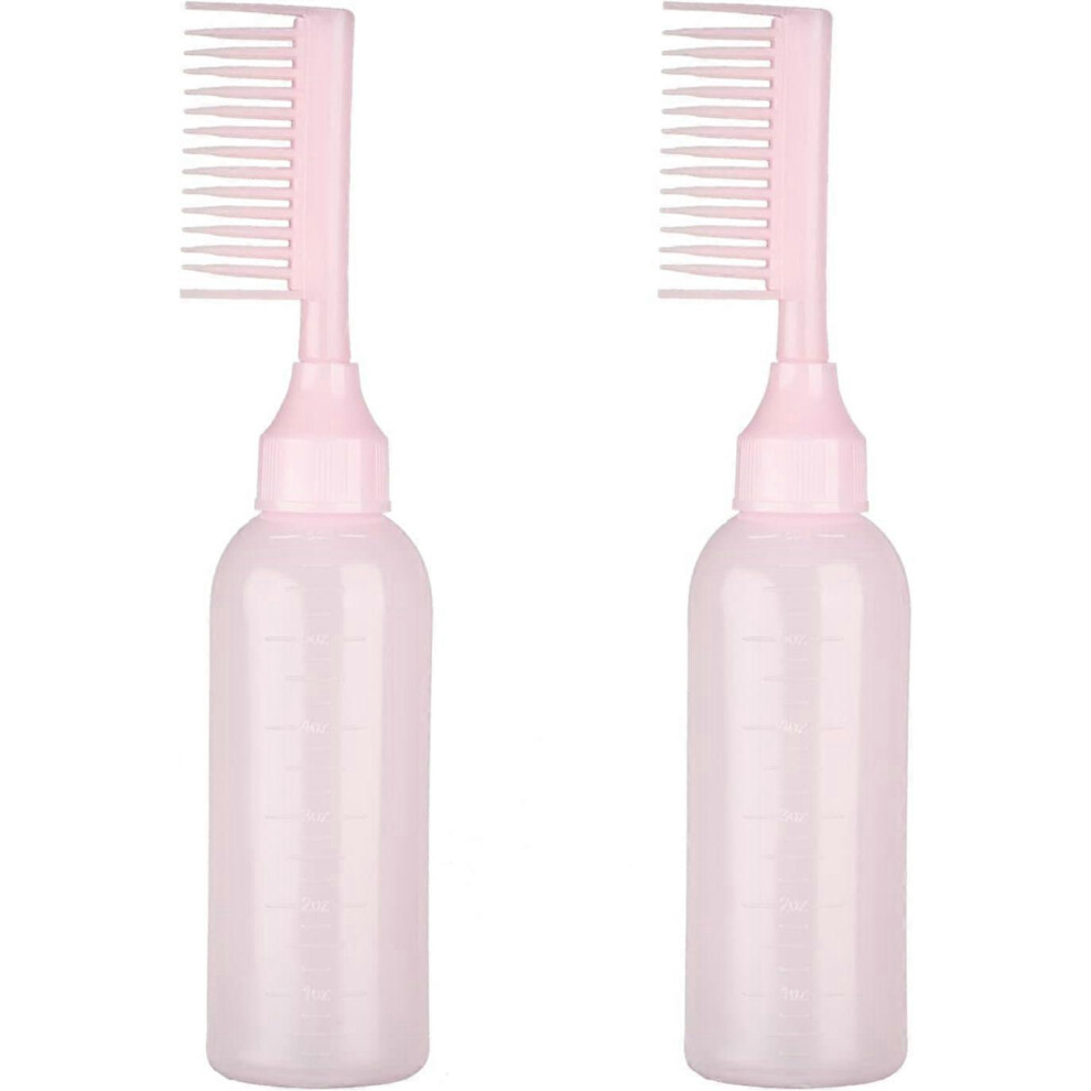Pink (As Show, One Size) 2 Pack Root Comb Applicator Bottle Hair Dye Dispensing Bottle With Scale For Home Salon (Pink)