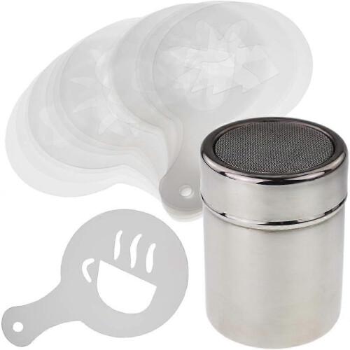 (As show, One size) Chocolate Shaker with 16 Piece Coffee Stencils Set