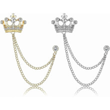 (As show, One size) 2PCS Brooch Lapel Pin Chain for Men, Crown Brooch Suit Tassel Collar Chains for Shirts Badge