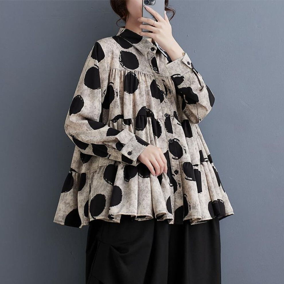(black, One Size) Dimanaf 2024 Women Plus Size Spring Summer New Blouse Shirt Oversized Long Sleeve Loose Polka Dot Print Design Casual Tops