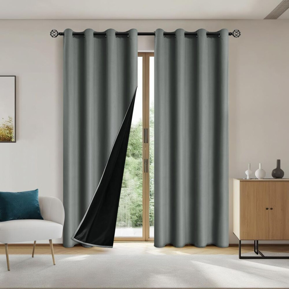 (dark grey, 300×260cm&Grommet Top) 1pc Solid Blackout Curtains With Grommets, Total Privacy Drapes For Bedroom