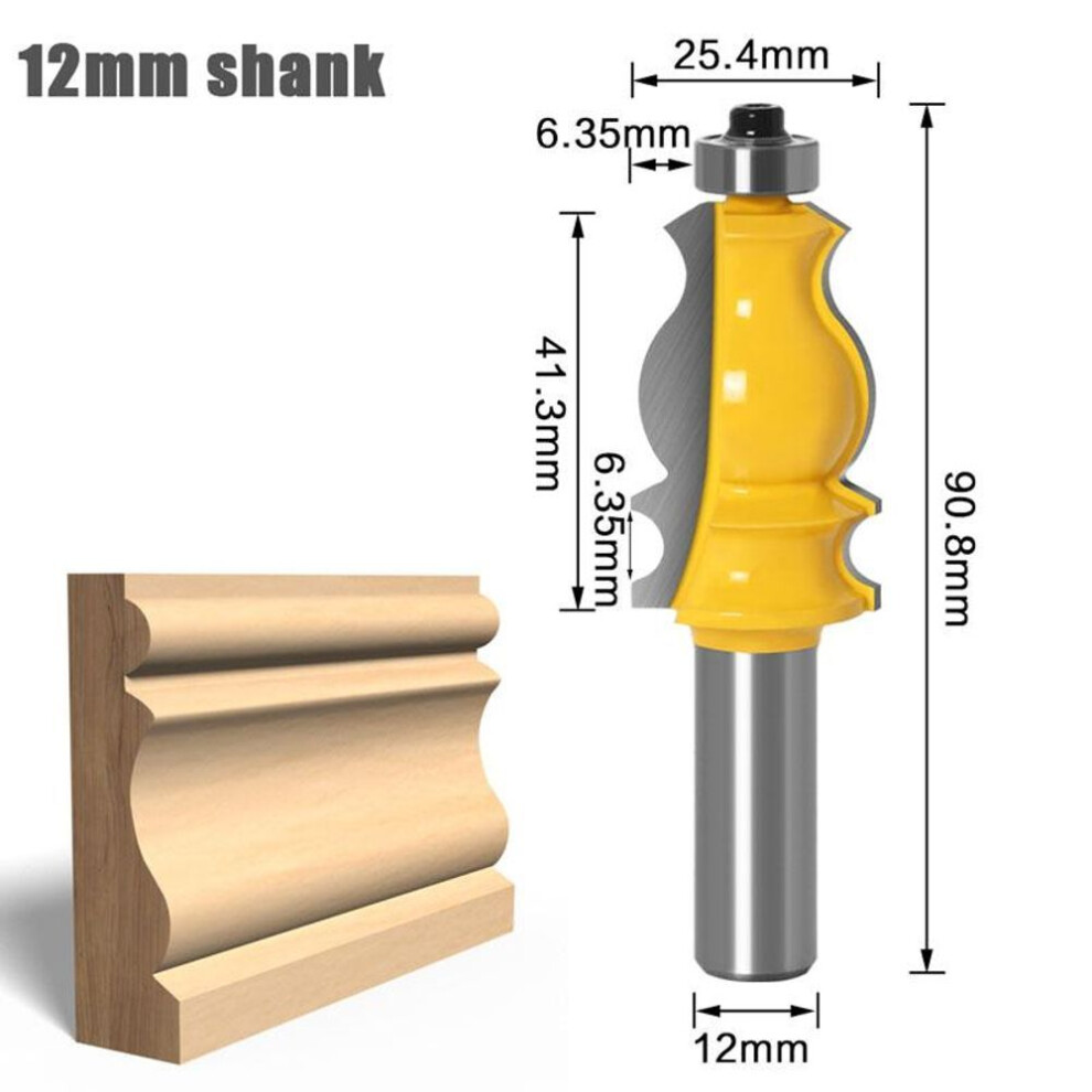(yellow, 12mm shank) 1pc Architectural Cemented Carbide Molding Wood Router Bit Wood Milling Cutters Woodworking Tools 6mm/1/4inch 8mm 12mm 1/2inch Shank