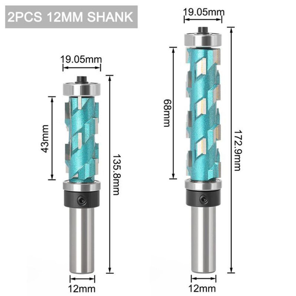 (blue, 2pcs 12mm shank) 12mm 1/2inch Shank Flush Trim Solid Carbide Spiral Top Bearing Cnc Router Bit Compression-cut End Mill Bit Face Wood Milling Cutter
