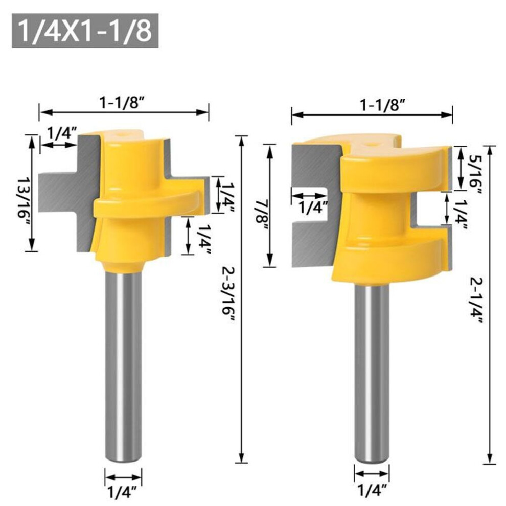 (yellow, 1/4inch shank) 2pcs 6mm 1/4inch 8mm Shank T-slot Square Tooth Tenon Milling Cutter Carving Knife Router Bits For Wood Tool Woodworking