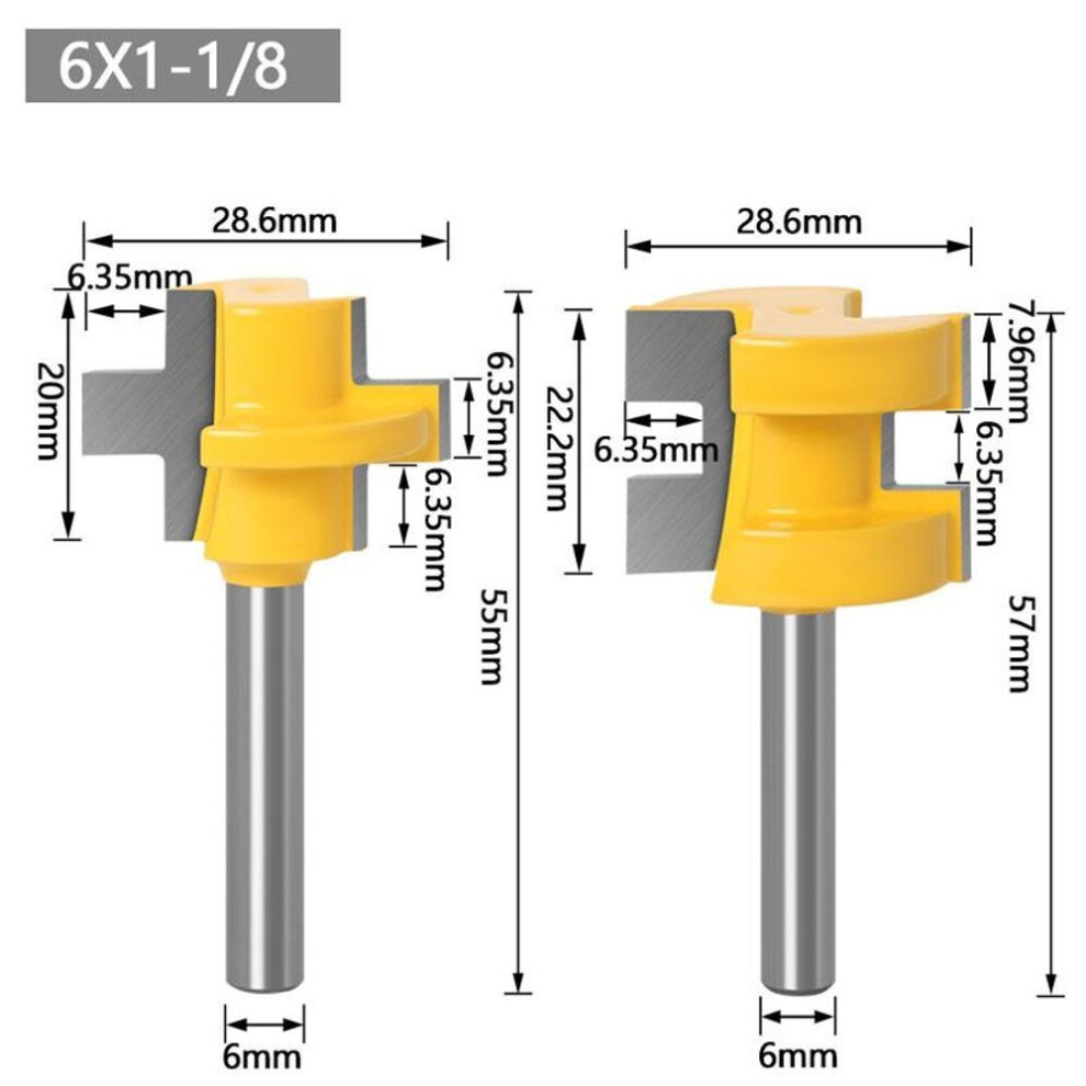 (yellow, 6mm shank) 2pcs 6mm 1/4inch 8mm Shank T-slot Square Tooth Tenon Milling Cutter Carving Knife Router Bits For Wood Tool Woodworking