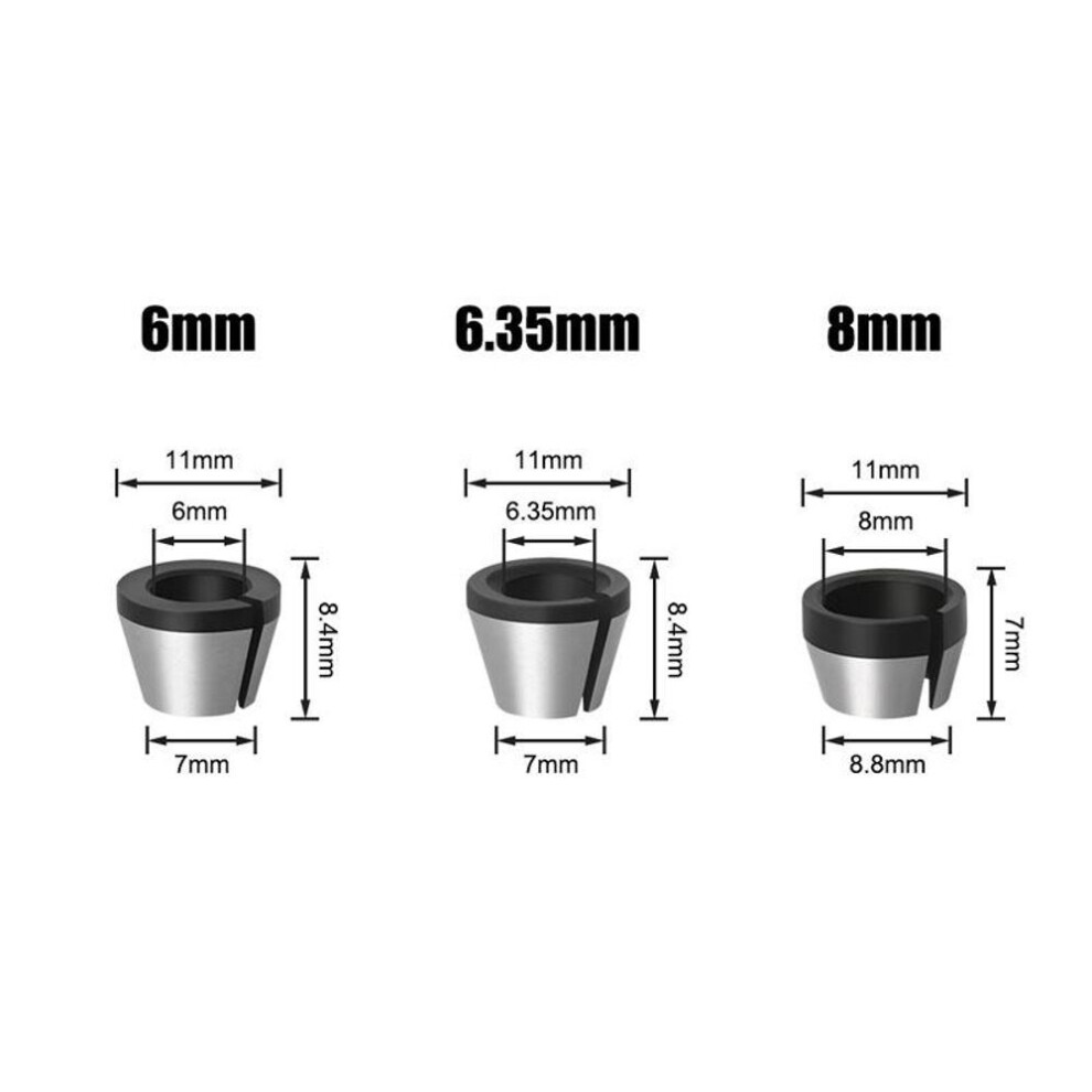(3pcs AR) 2/3/5pcs 6mm Or 6.35mm Or 8mm Collet Chuck With Nut Engraving Trimming Machine Electric Router Milling Cutter Accessories