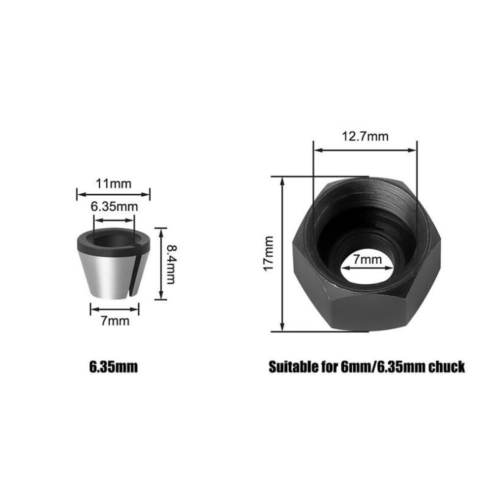 (2pc 6.35mm+nut) 2/3/5pcs 6mm Or 6.35mm Or 8mm Collet Chuck With Nut Engraving Trimming Machine Electric Router Milling Cutter Accessories