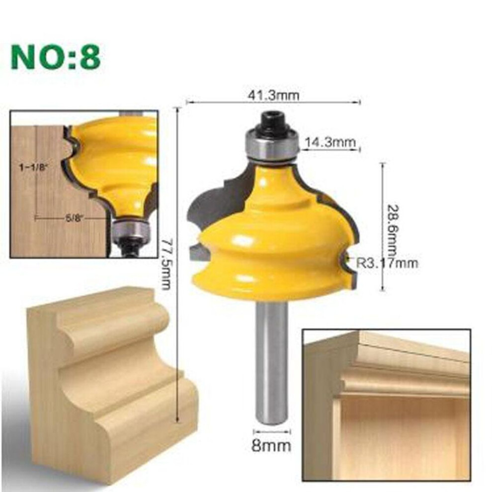 (yellow, no8) 1pc 8mm Shank Casing & Base Molding Router Bit Set Cnc Line Knife Woodworking Cutter Tenon Cutter For Woodworking Tools