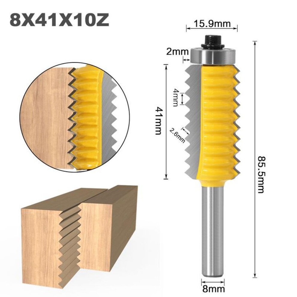 (yellow, 8*41*10z) 8mm Shank Raised Panel"v"joint Bits Finger Joint Glue Milling Cutter For Wood Tenon Woodwork Cone Tenon Milling Tenoning Machine