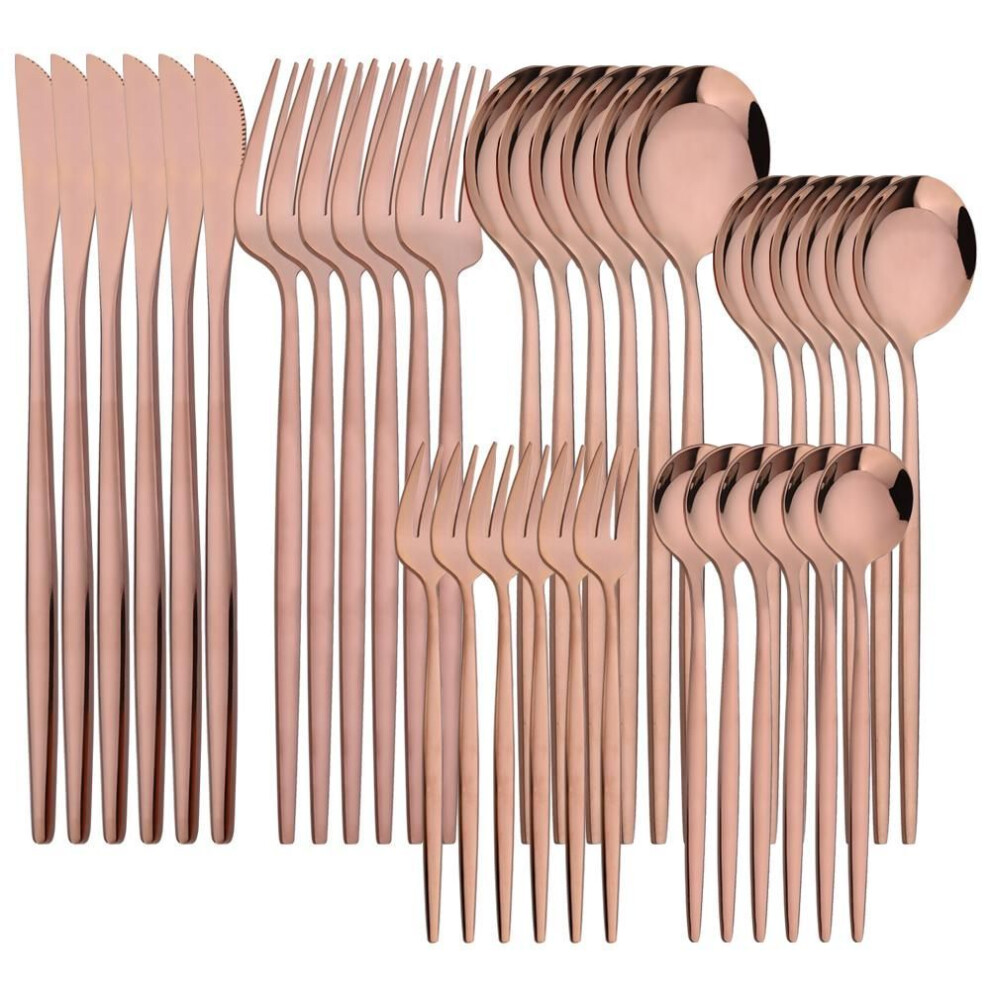 (rose) 6people Gold Dinnerware Set High Quality Stainless Steel Cutlery Flatware Set Knife Cake Fork Coffee Spoon Tableware Home Kitchen Silverware