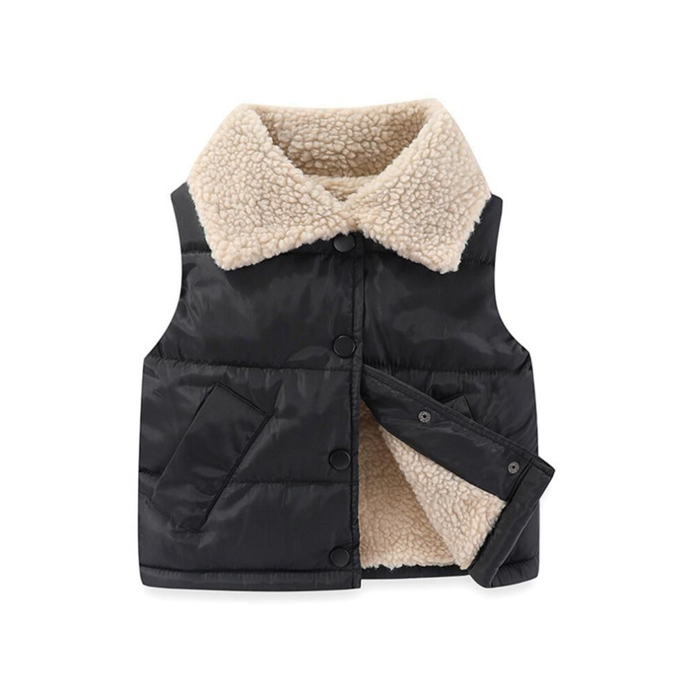 (black, 120(5T)) Autumn Spring Baby Boys Girls Vest Coat  New Fashion Down Cotton Zipper Children Thicken Warm Waistcoats Kids Outerwear 1-10y