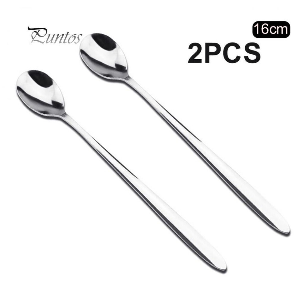 (silver, 2pcs) Clean Products 2pcs Long Handle Stainless Steel Tea Coffee Spoons Ice Cream Scoop Cutlery Set