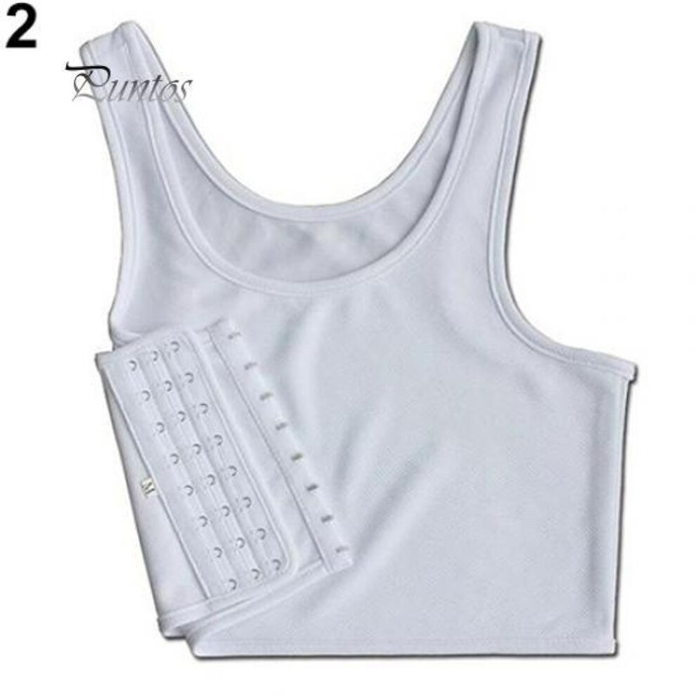 (white, XL) Girl&apos;s Casual Breathable Buckle Short Chest Breast Binder Corset Undershirt Vest