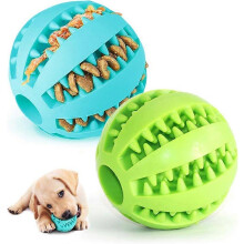 (As show, One size) Dog Toy BallsDog Rubber Chew Ball Clean Teeth Non-Toxic Bite Resistant ToyInteractive IQ Puzzle Training Toy Ball for Small Medium Dog