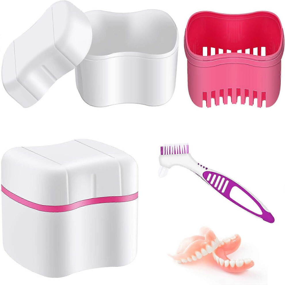 (As show, One size) Denture Bath Case with Denture Cleaner Brush Denture Toothbrush, Denture Cup Denture Box Bath Denture Container