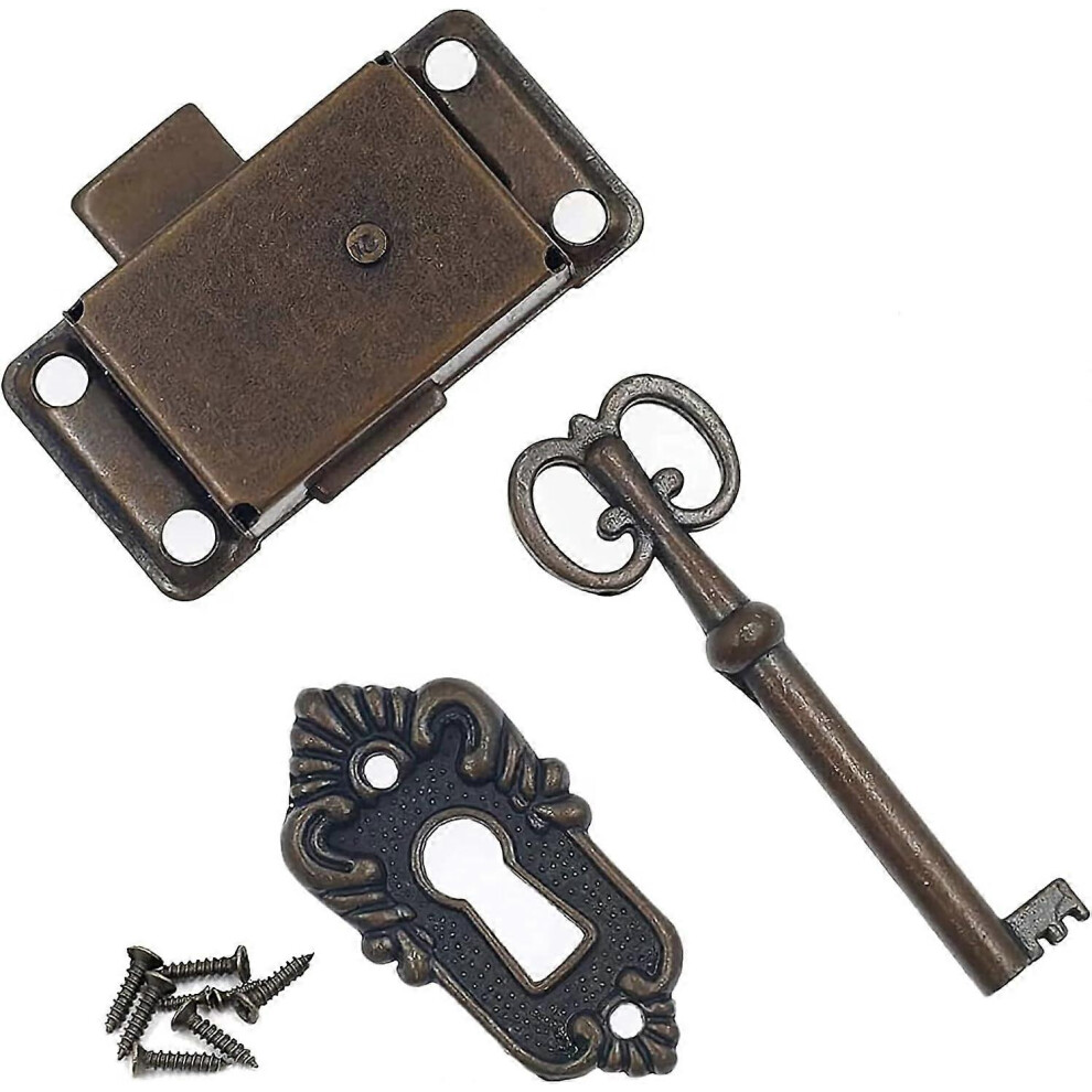 (As Show, One Size) Linjou Vintage Cabinet Door Lock, Antique Cabinet Door Lock, Furniture Lock With Key, For Mailboxes, Cabinets, Tool Box (Bronze) 5093216567882