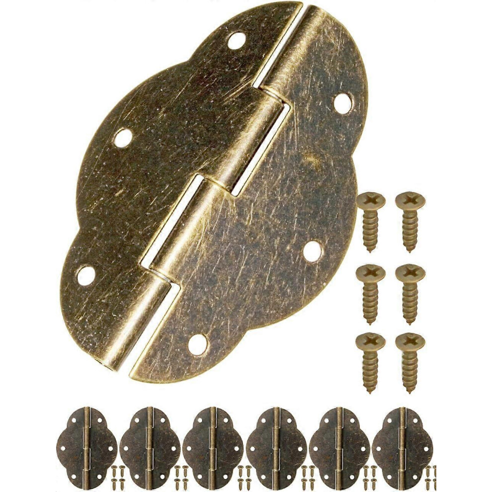 (As Show, One Size) Linjou Set Of 6 Hinges - Aged Bronze Look - For Cabinet And Cupboard Door, Chest, Box - Retro Style - 56 X 42 Mm 5093216570929