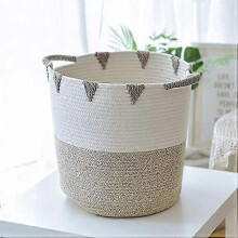 (As show, One size) LINJOU Cotton Laundry Storage Basket, Dirty Clothes Hamper for Living Room, Bedroom, Bathroom, Foldable Soft Fabric Laundry 30 x 36cm (Beige and White