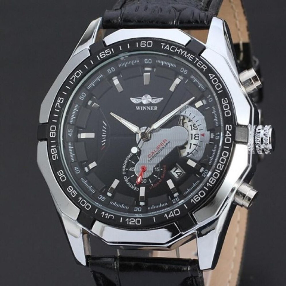 (black) Fashion Men Winner Brand Stylish Skeleton Classic Automatic Relogios Clock Men Mechanical Watch