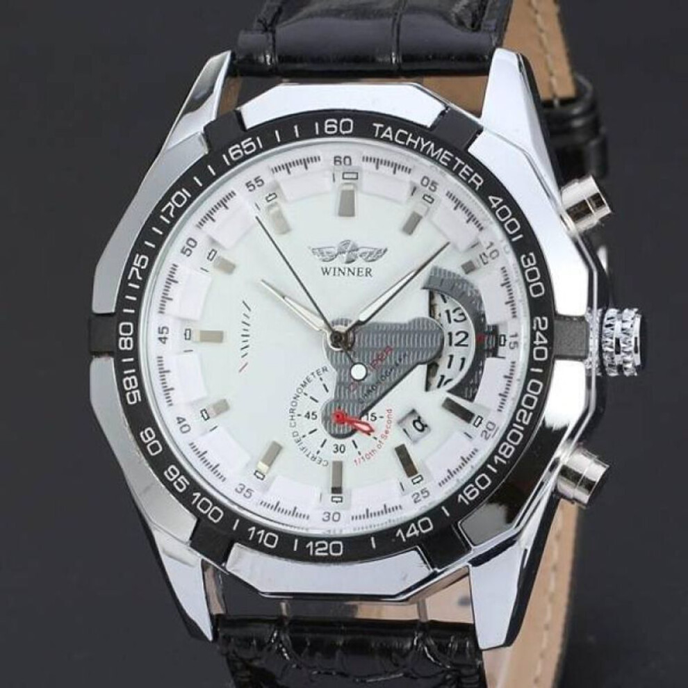 (white) Fashion Men Winner Brand Stylish Skeleton Classic Automatic Relogios Clock Men Mechanical Watch