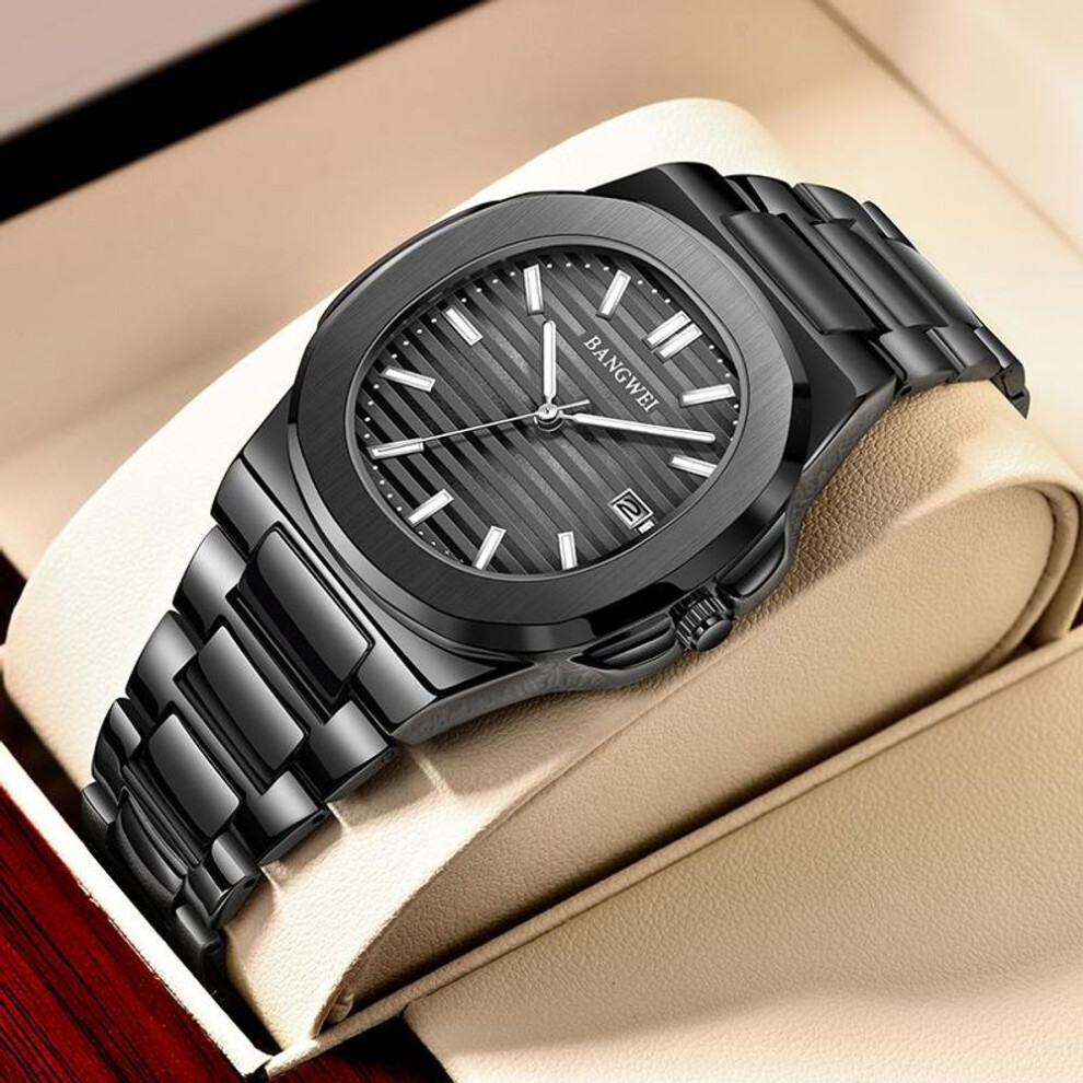 (black) Lige New Men Watch Fashion Casual Square Stainless Steel Quartz Watch Sport Waterproof Watch Night Glow Automatic Date Watch Women Watch