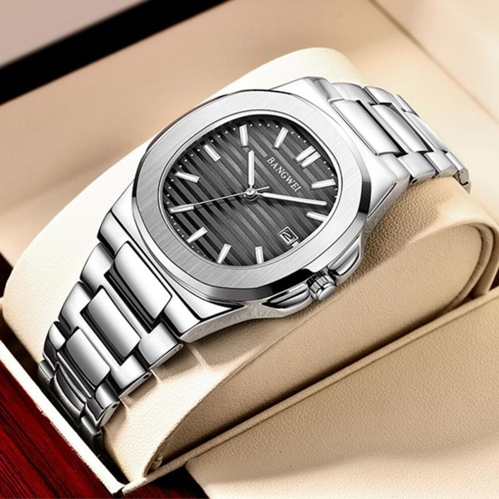 (silver,black) Lige New Men Watch Fashion Casual Square Stainless Steel Quartz Watch Sport Waterproof Watch Night Glow Automatic Date Watch Women Watch