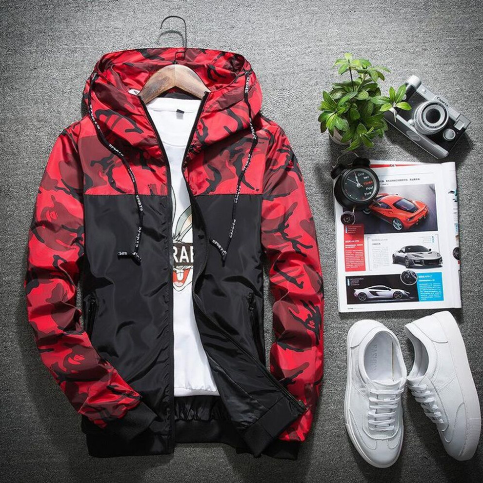 (red, 4XL) Men&apos;s Outerwear Spring and Autumn Men&apos;s Casual Thin Camouflage Jacket Korean Version Slim Fitting Outerwear Jacket Trend