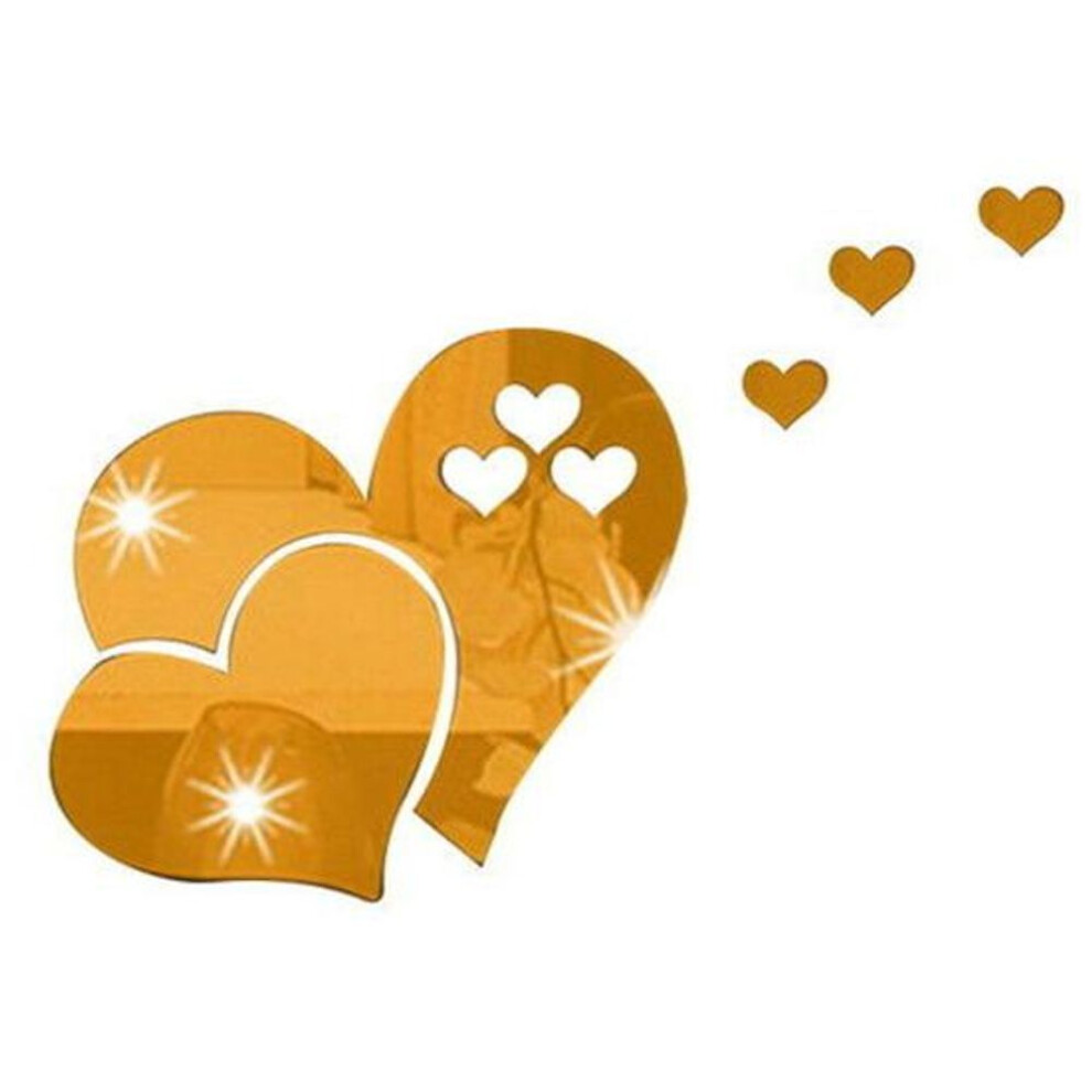 (yellow) 1 Set Heart Shape Acrylic Mirror Stickers Adhesive Removable Wall Stickers Solid Color Home Decoration